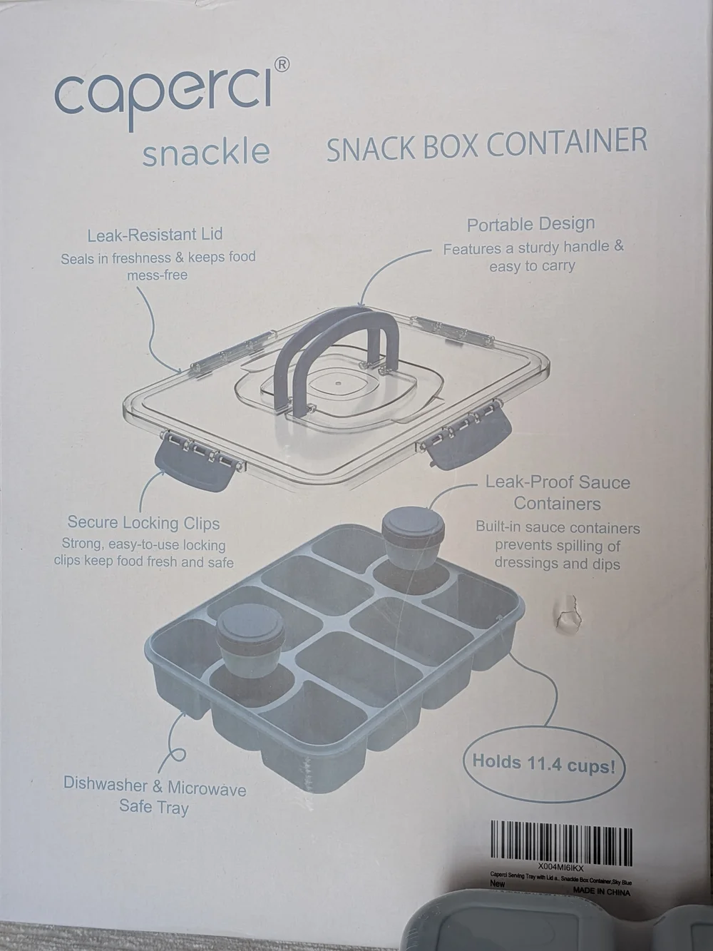 Caperci Snack Box Container in Light Blue Lidded Brand New